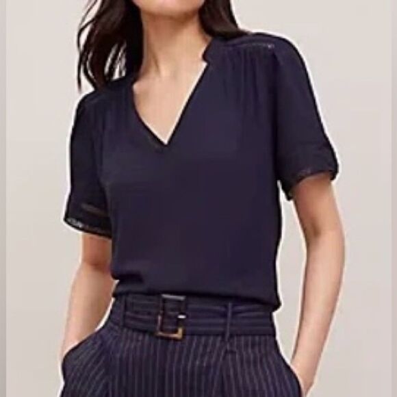 Ann Taylor Tops - Ann Taylor Lace Trim Blue Short Sleeve Mixed Media Top Blouse. Small. NEW.